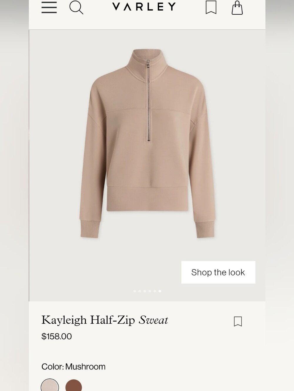 Varley Kayleigh Half-Zip Sweatshirt Small in Mushroom Color